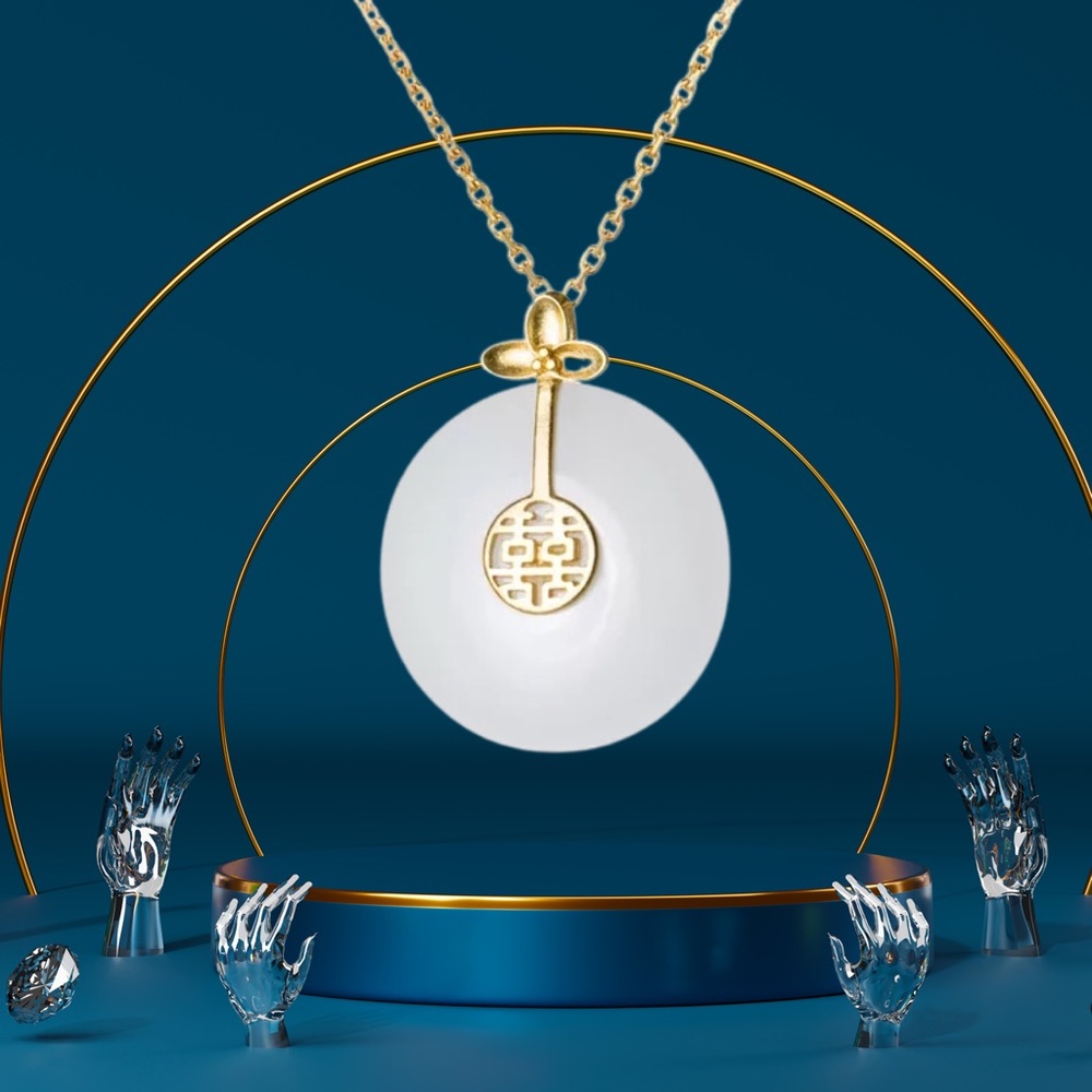 WHITE JADE STERLING SILVER Necklace 14k GOLD - Protection